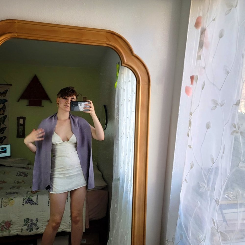 lilac silk and cashmere knit long scarf - Picture 3 of 4